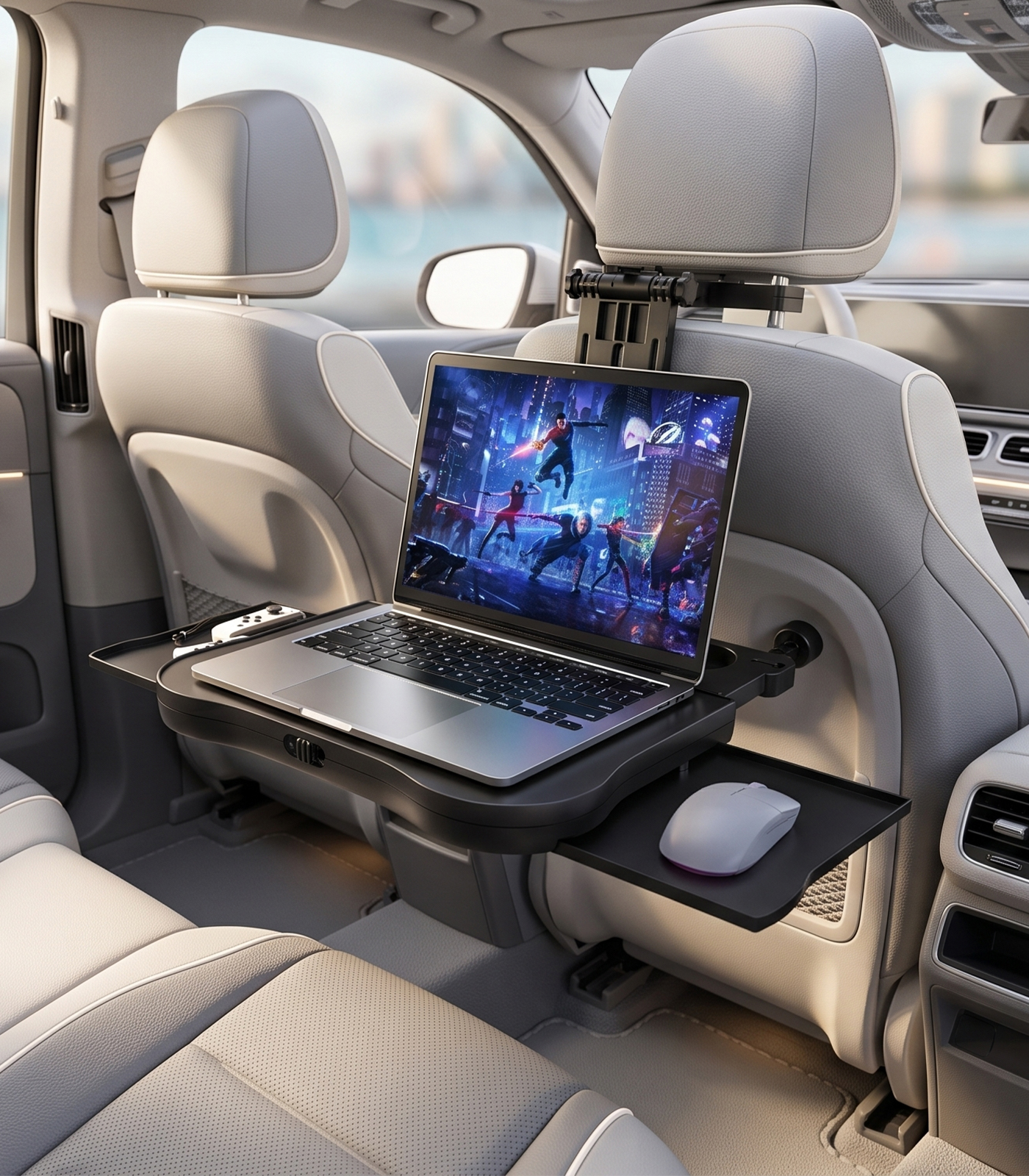 AUEOTUAR rear-seat table in a premium car interior
